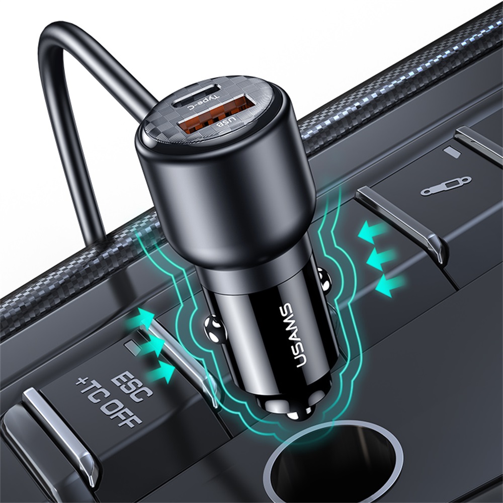 US-CC213 C40 165W 2C+3A PPS 5 Ports Digital Display Fast Car Charger With Data Cable